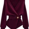 GORGLITTER Women's Wrap Cardigan Deep V Neck Long Sleeve Dressy Sweater Business Casual Outfits Burgundy Large at Amazon Women’s Clothing store