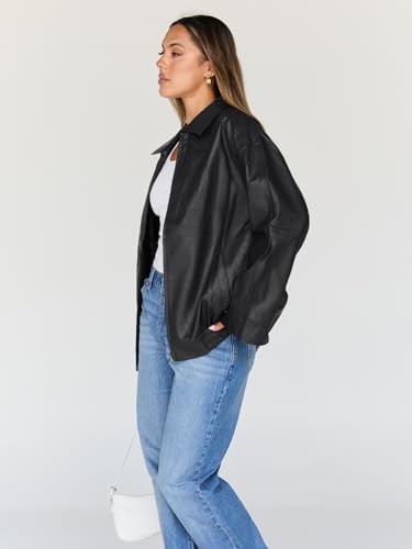 Trendy Queen Womens Leather Jacket, Oversized Going Out & Everyday Statement Piece, Bomber Jacktes Moto Coat Black XS at Amazon Women's Coats Shop