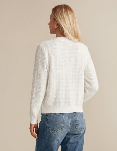 Womens 2024 Long Sleeve Crew Neck Cardigan Button Down Knitted Shirt Outerwear with Pockets White at Amazon Women’s Clothing store