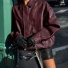 PRETTYGARDEN Women's Faux Leather Motorcycle Jacket Trendy Fall Spring Clothes Oversized Zip Up Winter Coat Outerwear (Wine Red,Large) at Amazon Women's Coats Shop