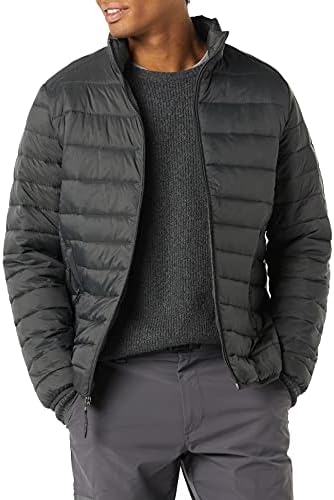 Amazon Essentials Men's Packable Lightweight Water-Resistant Puffer Jacket (Available in Big & Tall), Dark Grey, X-Large : Sports & Outdoors