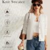 Womens 2024 Long Sleeve Crew Neck Cardigan Button Down Knitted Shirt Outerwear with Pockets White at Amazon Women’s Clothing store